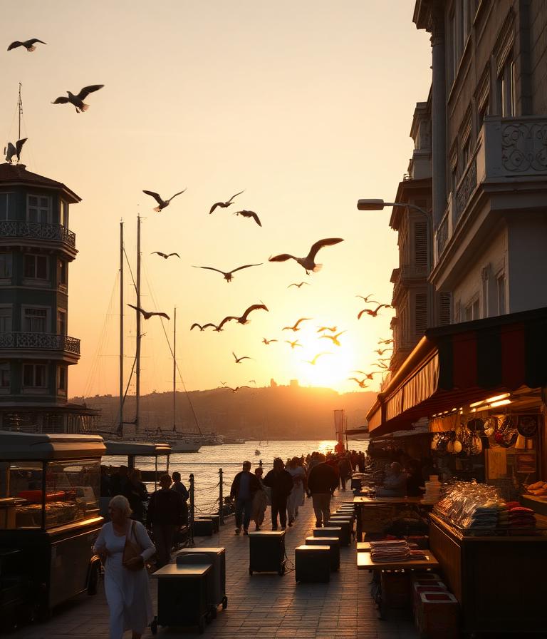 Gün batımında Ortaköy sahili